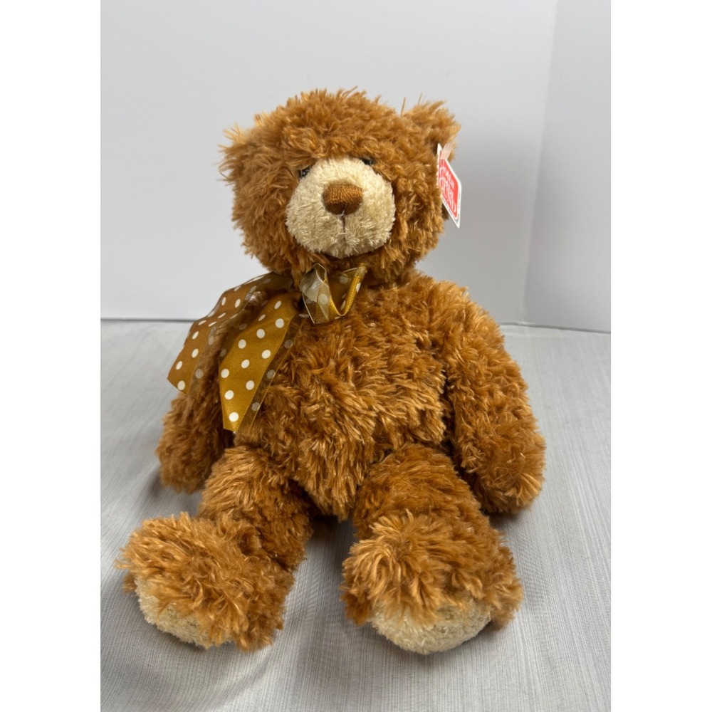 Gund Quintin Jr 15263 Brown Teddy Bear Plush Polka Dot Bow Shaggy Stuffed Animal